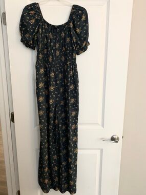 Madewell Black Floral Puff-Sleeve Jumpsuit